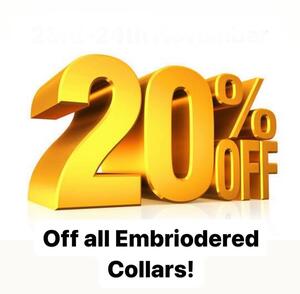 Yes you read that correctly!! 20% off all embroidered collars and leads. All orders will be embroidered in our centre from the 7th to the 8th May ready for collection at the end of the day. 
It is a requirement from us that all our pups have their name and number on their collars, so please take advantage of this wonderful offer! 
These collars are extremely hardy and washing machine friendly. 
Place your orders with our wonderful reception staff from today until the 8th May to receive the discount!! 
@porters4pets_pawempire 
- [ ] #scruffysdogs #scruffysdogsofinstagram #scruffyssquad #scruffysdoggydaycare #scruffys #scruffyspups #dogsofthenorthernbeaches #northernbeachesdogs #northernbeacheslocal #ilovemydog #weloveourjob #dogoftheday #doglovers #brookvale #dogsofsydney #dogsofinstagram #howmuchfuncanoneplacebe #wherefriendshipsaremade #wheremannersaretaught #daycare #doglover #dogphotography 
#embrioderedcollar #nameandnumber